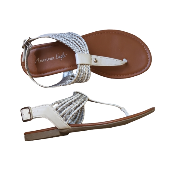 American Eagle Strappy Stud Thong Summer Sandals 8 White Silver - Picture 3 of 16